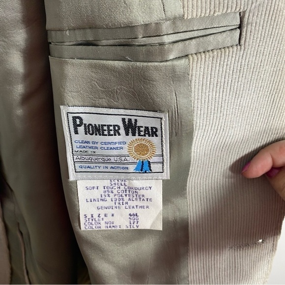 Vintage Pioneer Wear Corduroy & Leather Western Blazer Jacket 46L Gray Cowboy - Picture 10 of 12